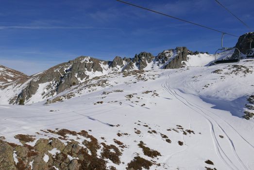 snowy landscape of Montgenvre in the high Alps in winter, france