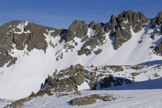 snowy landscape of Montgenvre in the high Alps in winter, france