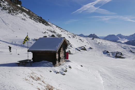 snowy landscape of Montgenvre in the high Alps in winter, france