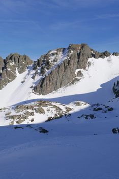 snowy landscape of Montgenvre in the high Alps in winter, france