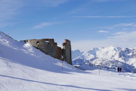 snowy landscape of Montgenvre in the high Alps in winter, france