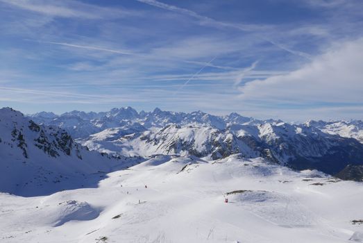 snowy landscape of Montgenvre in the high Alps in winter, france