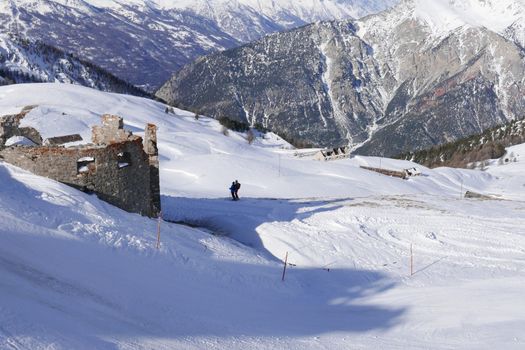 snowy landscape of Montgenvre in the high Alps in winter, france