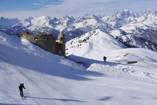 snowy landscape of Montgenvre in the high Alps in winter, france