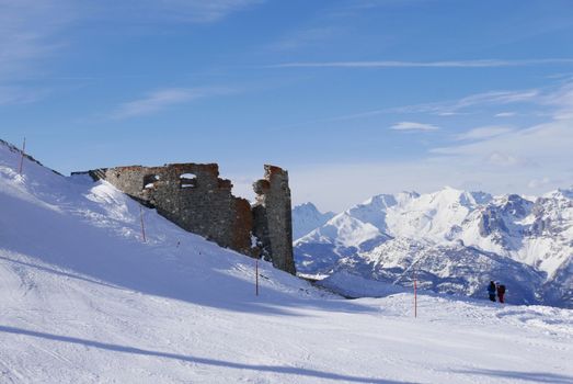 snowy landscape of Montgenvre in the high Alps in winter, france
