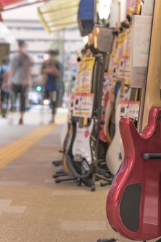 Ochanomizu district in Tokyo close to Meiji University whose main street known as Guitar Street, which is lined on both sides with guitar shops, violin shops or saxophone shops.