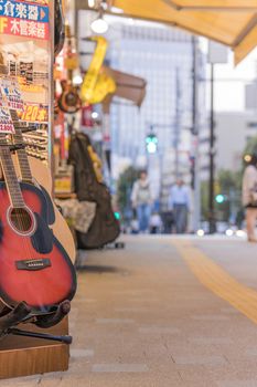 Ochanomizu district in Tokyo close to Meiji University whose main street known as Guitar Street, which is lined on both sides with guitar shops, violin shops or saxophone shops.