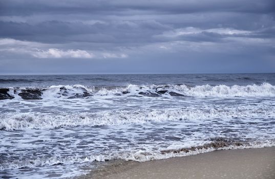 Rough water and waves in Pacific Ocean