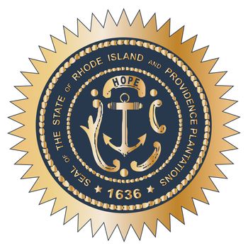 The grand seal of Rhode Island over a white background