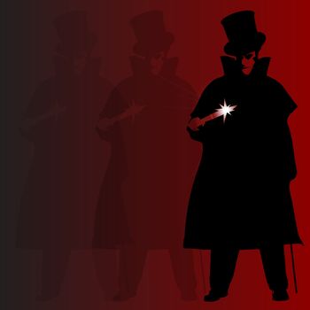 A Jack the Ripper background with shadowa and silhouette over a red background