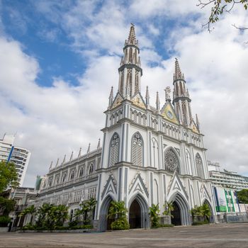 Side view of catholic gothic church in Panama City on a nice day