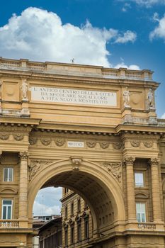 An ancient arch in a famous square in Florence, Italy