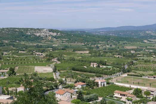 village of vaucluse, roussillon and bonnieux between vineyard and village, France