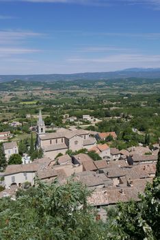 village of vaucluse, roussillon and bonnieux between vineyard and village, France