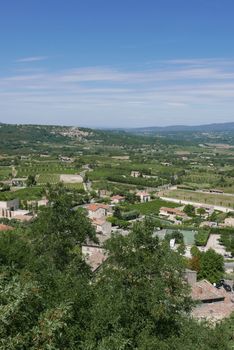 village of vaucluse, roussillon and bonnieux between vineyard and village, France