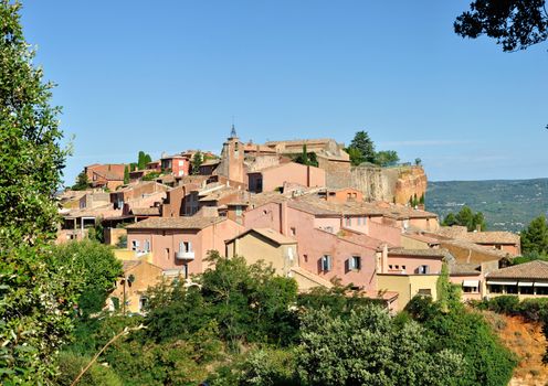 village of vaucluse, roussillon and bonnieux between vineyard an