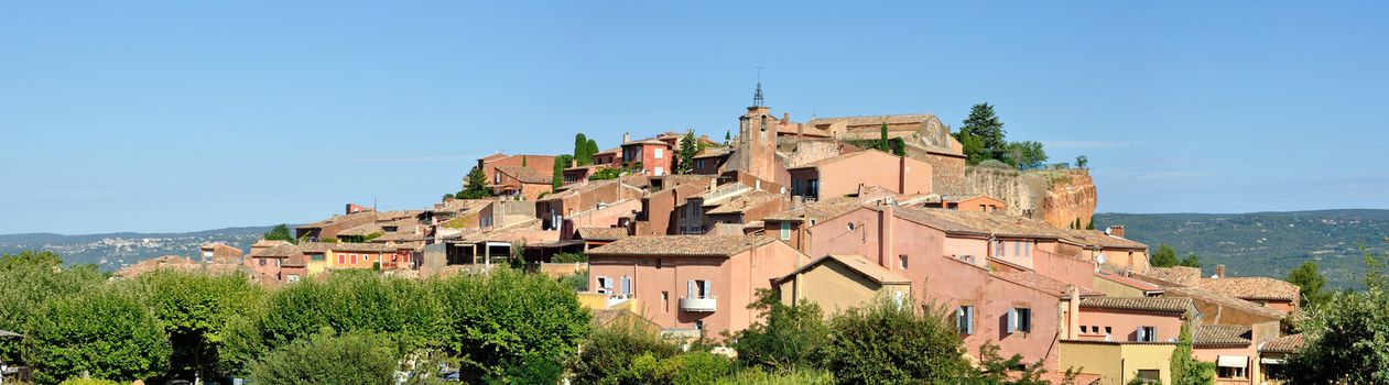 village of vaucluse, roussillon and bonnieux between vineyard an