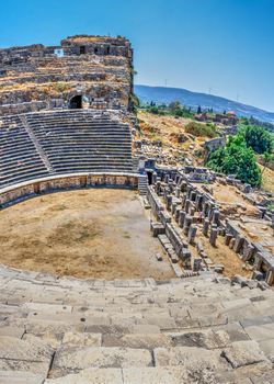 The interior of the Ancient Theatre in the greek city of Miletus, Turkey, on a sunny summer day