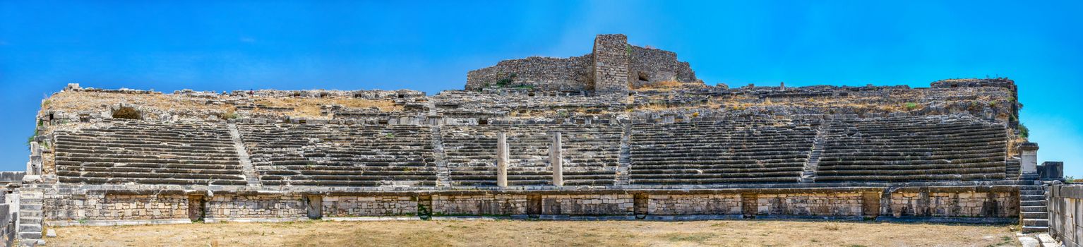 The interior of the Ancient Theatre in the greek city of Miletus, Turkey, on a sunny summer day