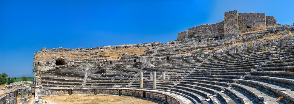 The interior of the Ancient Theatre in the greek city of Miletus, Turkey, on a sunny summer day