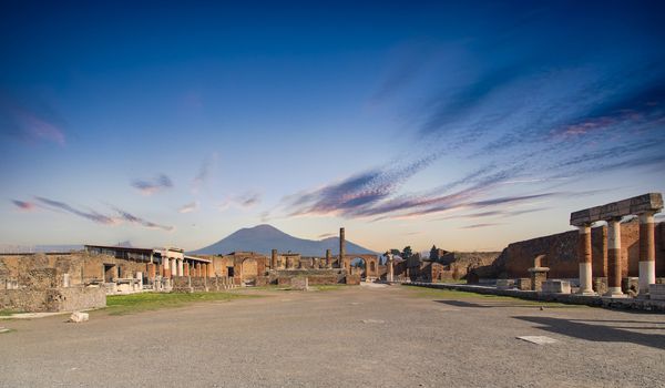 Wide, empty streets of ancient city of Pompeii