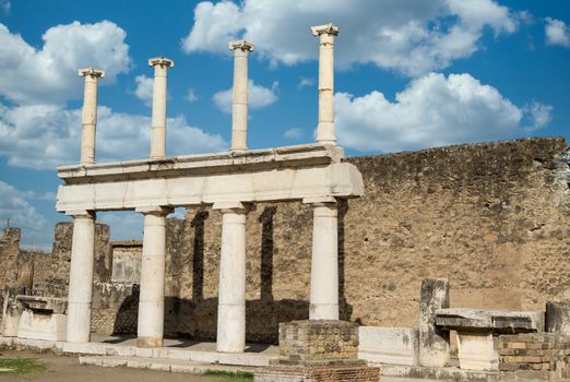 Ancient columns in the ruined city of Pompeiii