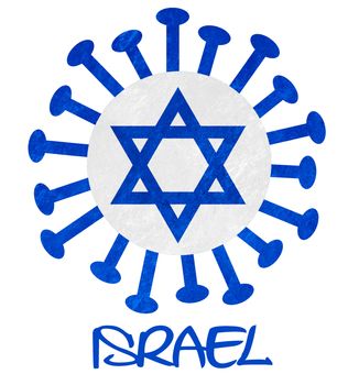The Israeli national flag with corona virus or bacteria - Isolated on white