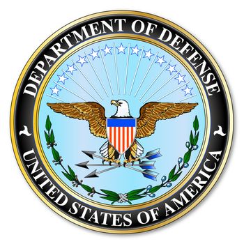 Department of defense logo and shield over a white background