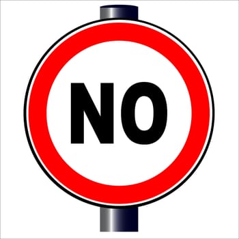 A large round red traffic sign displaying the word NO