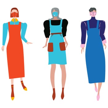 Fashion women wearing protective medical masks. Novel coronavirus, 2019-nCoV, COVID-19, people in face mask. Concept of coronavirus quarantine vector illustration.