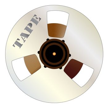 An audi tape spool over a white background