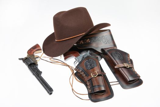 Cowboy equipment on an isolated studio background