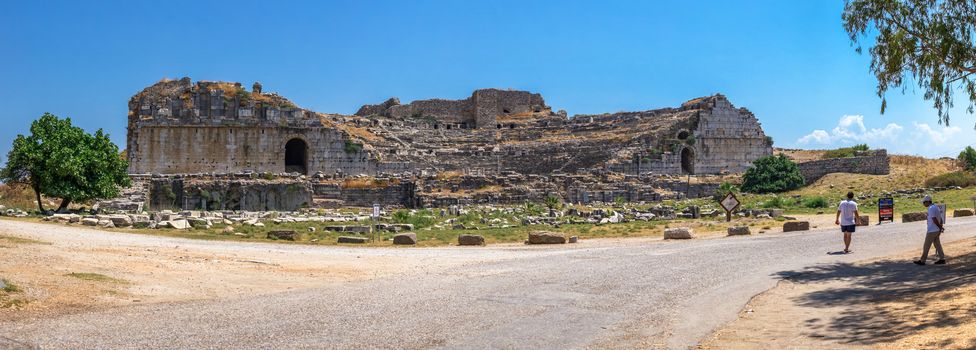 The ruins of an Ancient Theatre in the greek city of Miletus in Turkey on a sunny summer day