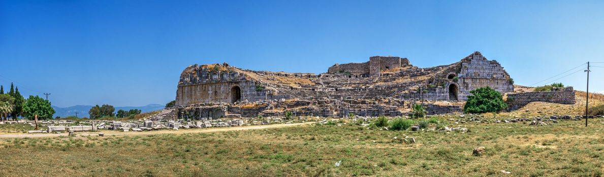 The ruins of an Ancient Theatre in the greek city of Miletus in Turkey on a sunny summer day