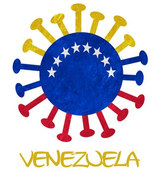 The Venezuelan national flag with corona virus or bacteria - Isolated on white