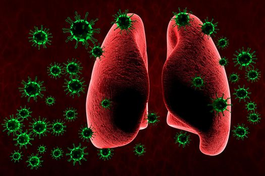 Medical 3d illustration infected with Coronavirus COVID-19, a respiratory cell virus influenza virus in China.