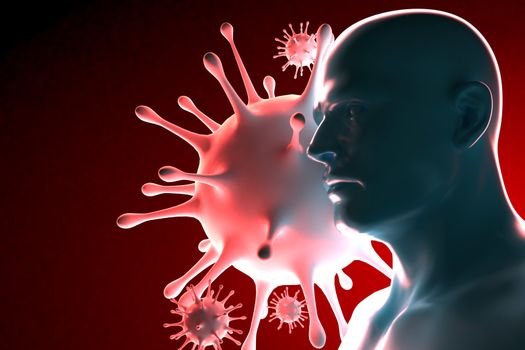 Medical 3d illustration infected with Coronavirus COVID-19, a respiratory cell virus influenza virus in China.