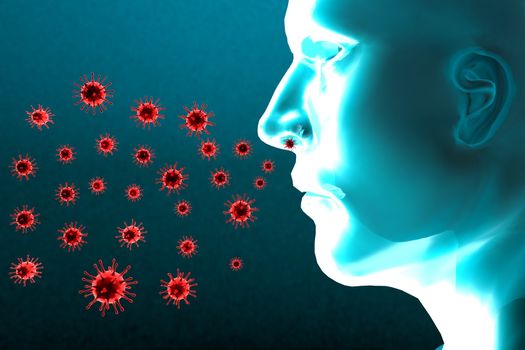Medical 3d illustration infected with Coronavirus COVID-19, a respiratory cell virus influenza virus in China.
