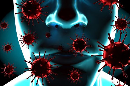 Medical 3d illustration infected with Coronavirus COVID-19, a respiratory cell virus influenza virus in China.