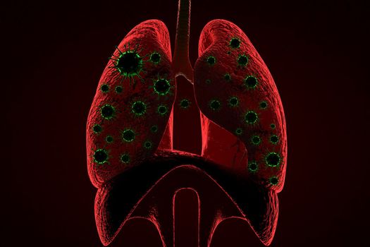 Medical 3d illustration infected with Coronavirus COVID-19, a respiratory cell virus influenza virus in China.