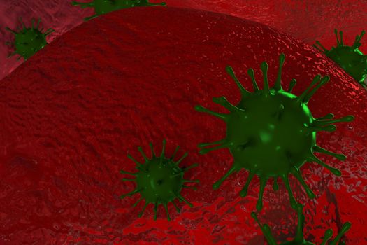 Medical 3d illustration infected with Coronavirus COVID-19, a respiratory cell virus influenza virus in China.