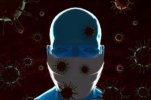 Medical 3d illustration infected with Coronavirus COVID-19, a respiratory cell virus influenza virus in China.