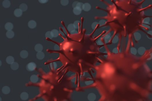Medical 3d illustration infected with Coronavirus COVID-19, a respiratory cell virus influenza virus in China.