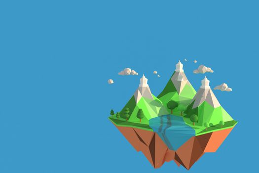 3D illustrator of Chaloem Phrakiat Temple, Thailand, 3d rendering Low Polygon Geometry Background. Abstract Polygonal Geometric Shape. Lowpoly Minimal Style Art.