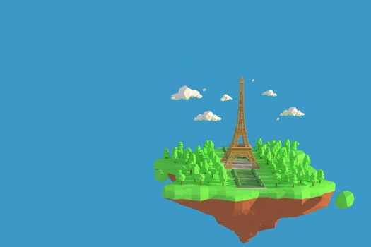 3D illustrator of Eiffel tower in France.   3d rendering Low Polygon Geometry Background. Abstract Polygonal Geometric Shape. Lowpoly Minimal Style Art.