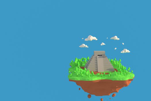 3D illustrator Chichen Itza, Yucatan Peninsula, Mexico. 3d rendering low polygon geometry background. Abstract polygonal geometric Shape. Lowpoly minimal style art.
