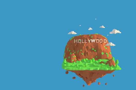 3D illustrator of Hollywood shooting the movie, USA.   3d rendering Low Polygon Geometry Background. Abstract Polygonal Geometric Shape. Lowpoly Minimal Style Art.