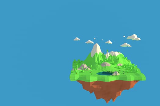 3D illustrator High mountains, snow-capped peaks. 3d rendering low polygon geometry background. Abstract polygonal geometric Shape. Lowpoly minimal style art.
