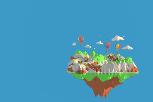 3D illustrator Cappadocia Turkey. 3d rendering low polygon geometry background. Abstract polygonal geometric Shape. Lowpoly minimal style art.