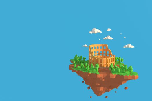 3D illustrator Colosseum, Rome, Italy. 3d rendering low polygon geometry background. Abstract polygonal geometric Shape. Lowpoly minimal style art.